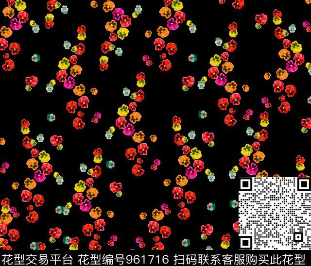 小碎花花卉定位花数码印花华亿平台下载（图片编号: 961716） - 瓦栏（Walan）