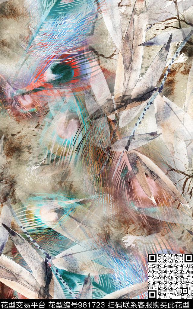 肌理水彩花卉动物纹数码印花华亿平台下载（图片编号: 961723） - 瓦栏（Walan）
