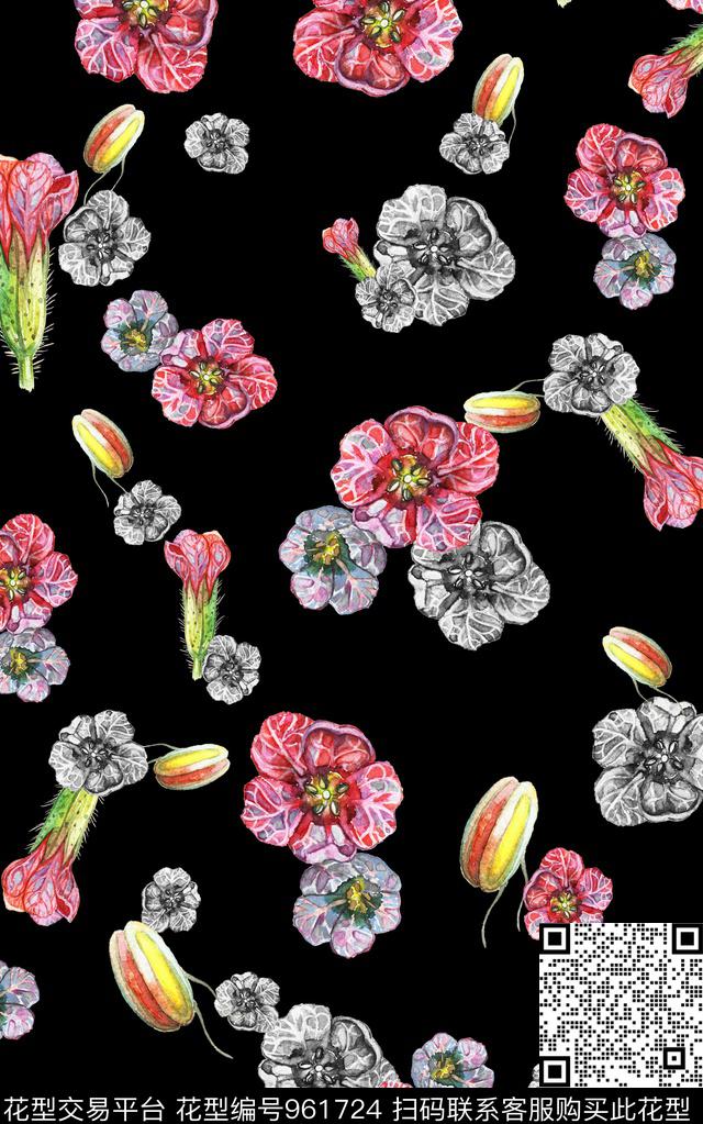 数码华亿平台花卉清爽底花卉数码印花华亿平台下载（图片编号: 961724） - 瓦栏（Walan）
