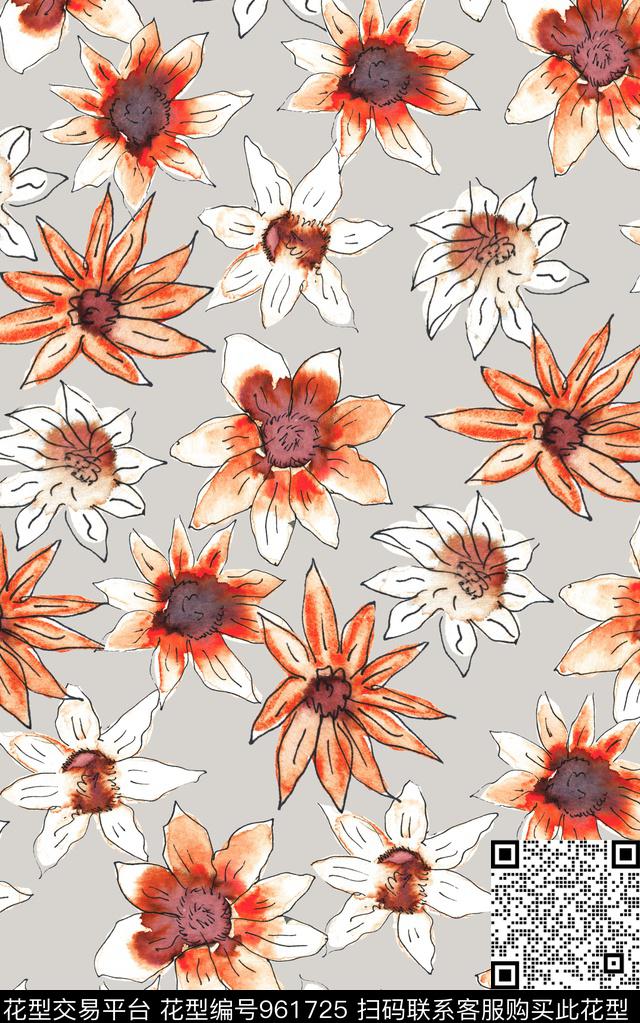 数码华亿平台花卉清爽底花卉数码印花华亿平台下载（图片编号: 961725） - 瓦栏（Walan）