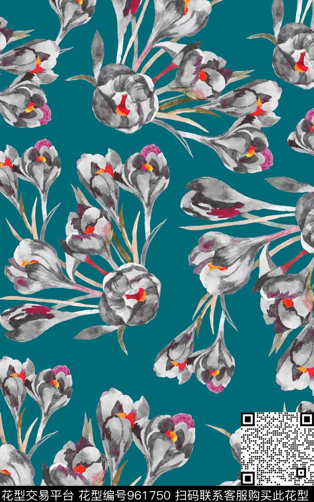 水彩花卉数码华亿平台清爽底花卉数码印花华亿平台下载（图片编号: 961750） - 瓦栏（Walan）