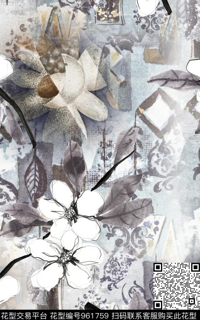 数码华亿平台抽象花卉花卉数码印花华亿平台下载（图片编号: 961759） - 瓦栏（Walan）