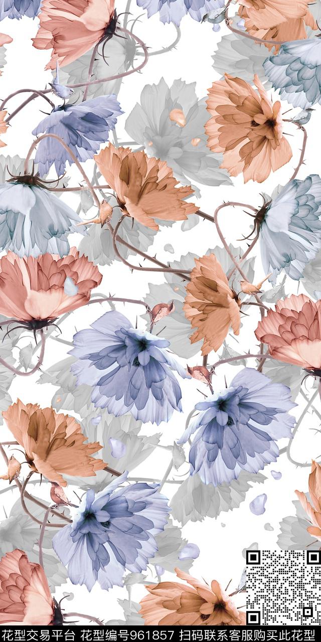 数码华亿平台花卉满板散花数码印花华亿平台下载（图片编号: 961857） - 瓦栏（Walan）