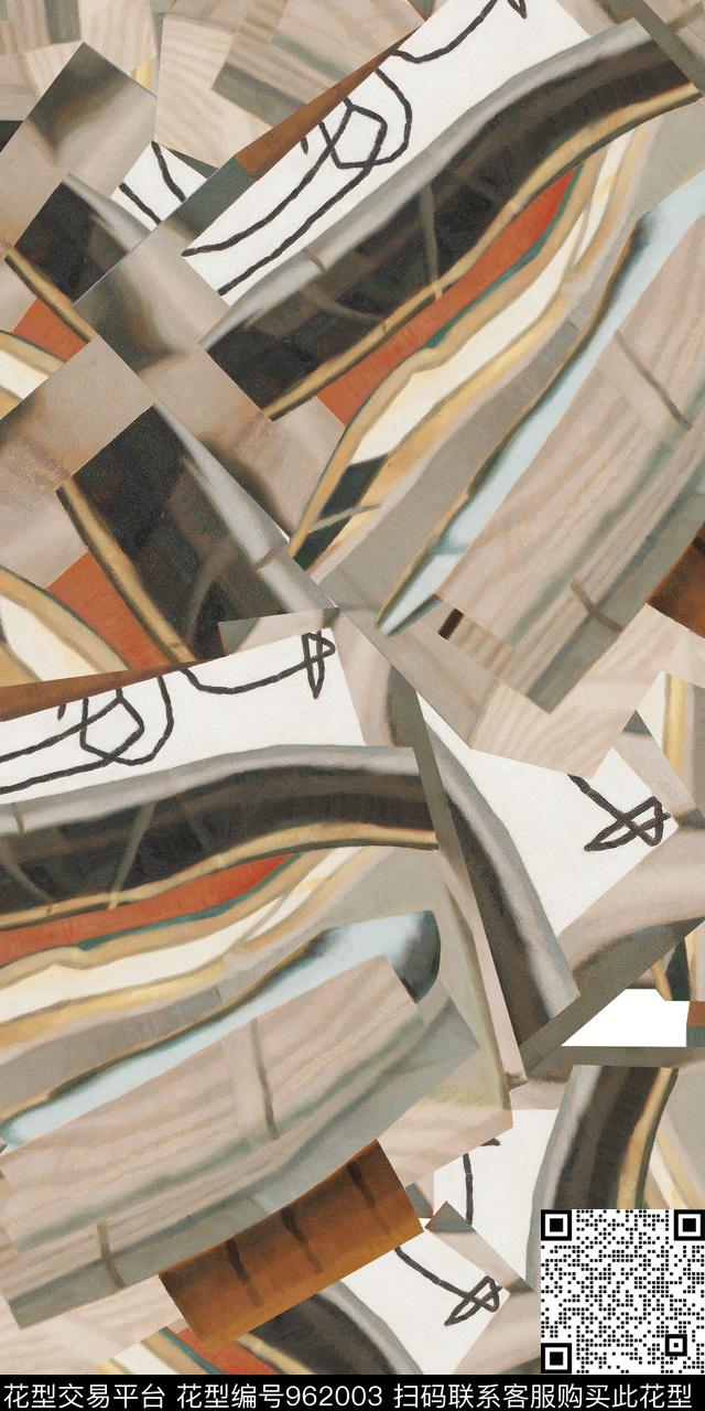 抽象几何复古数码印花华亿平台下载（图片编号: 962003） - 瓦栏（Walan）