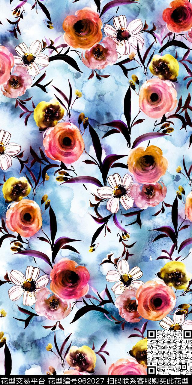 素雅数码华亿平台手绘花卉数码印花华亿平台下载（图片编号: 962027） - 瓦栏（Walan）