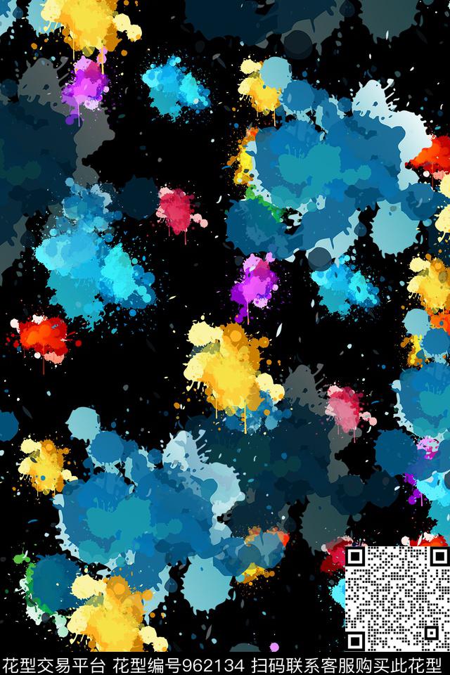 抽象涂鸦水墨风数码印花华亿平台下载（图片编号: 962134） - 瓦栏（Walan）