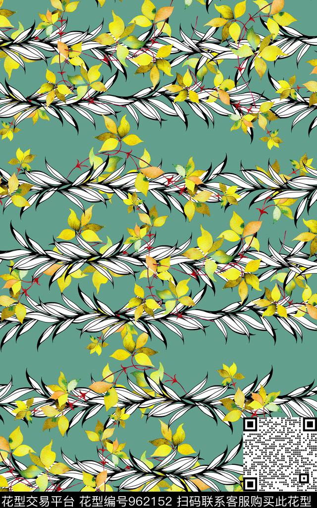 条纹趣味线条花卉数码印花华亿平台下载（图片编号: 962152） - 瓦栏（Walan）