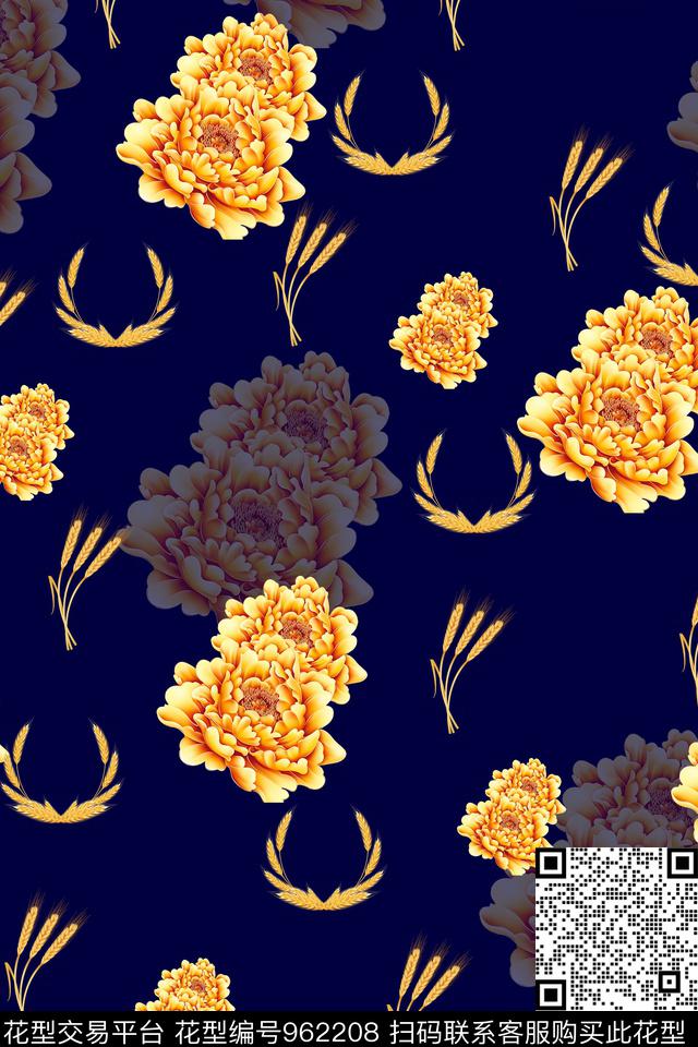 民族风菊花富贵花数码印花华亿平台下载（图片编号: 962208） - 瓦栏（Walan）