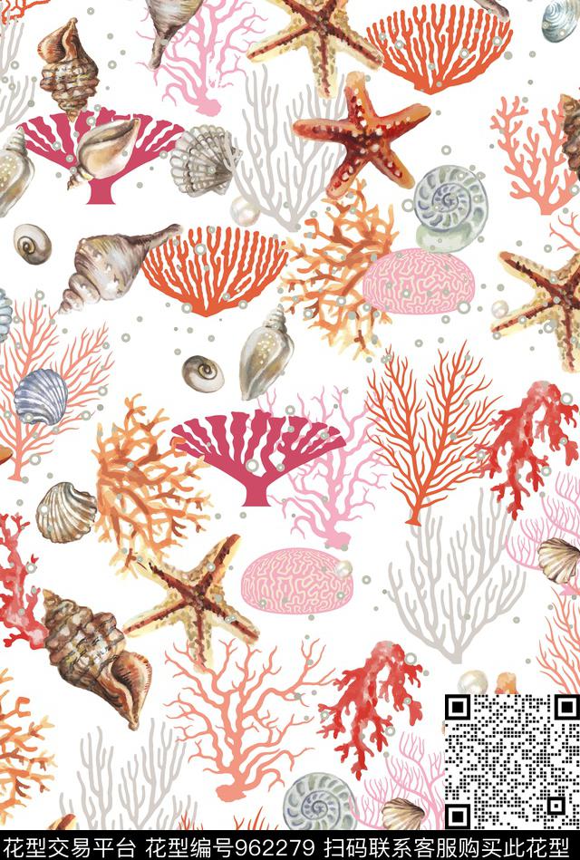 趣味珊瑚海星数码印花华亿平台下载（图片编号: 962279） - 瓦栏（Walan）
