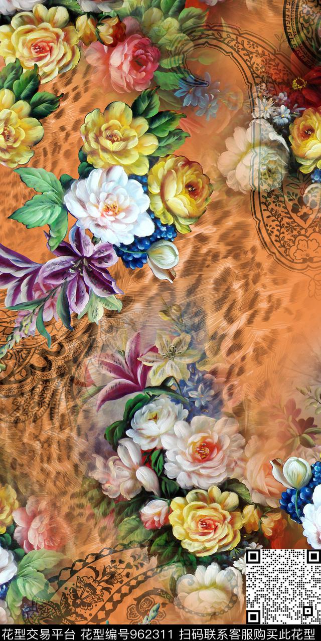 豹纹佩斯里油画华亿平台数码印花华亿平台下载（图片编号: 962311） - 瓦栏（Walan）