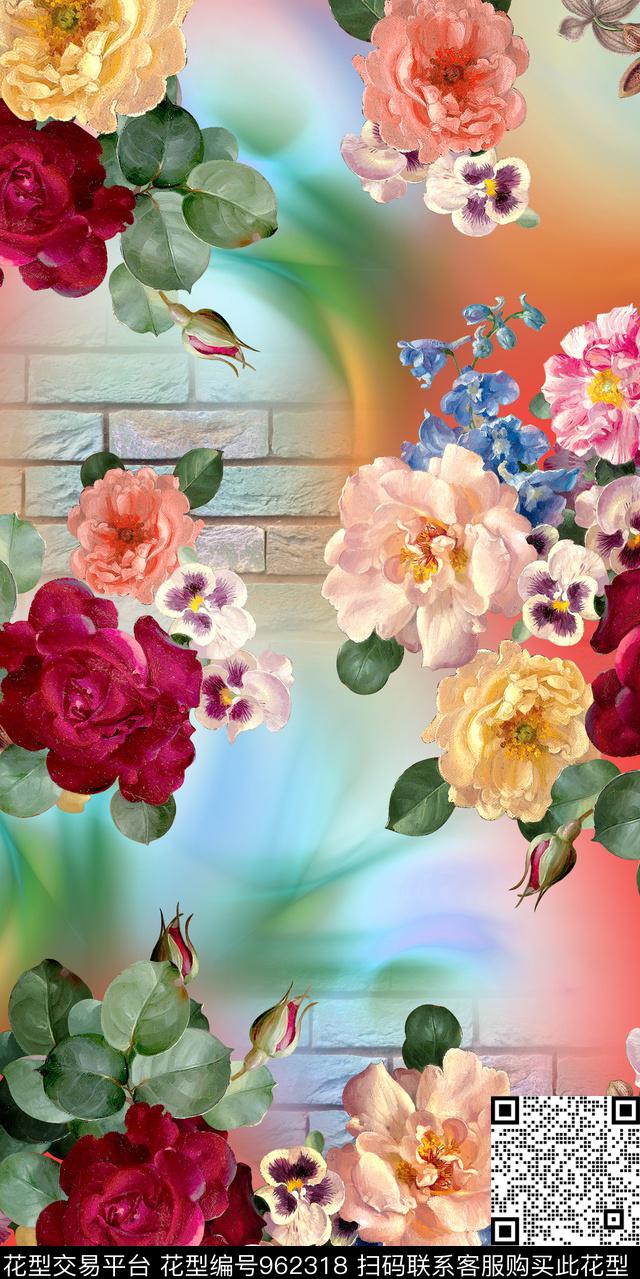 炫彩花卉油彩数码印花华亿平台下载（图片编号: 962318） - 瓦栏（Walan）