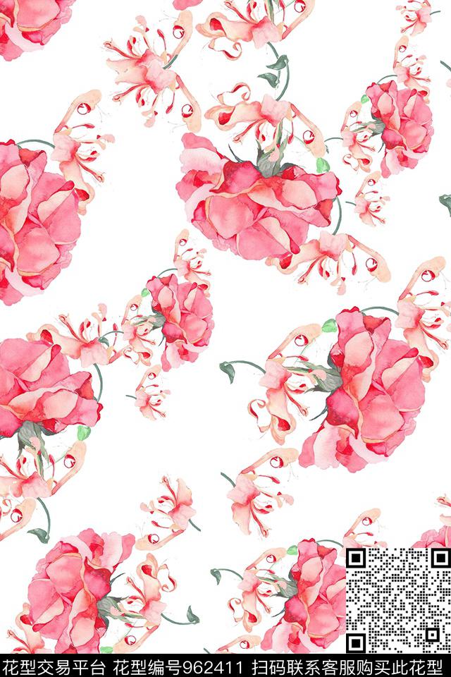 富贵花花卉玫瑰花数码印花华亿平台下载（图片编号: 962411） - 瓦栏（Walan）