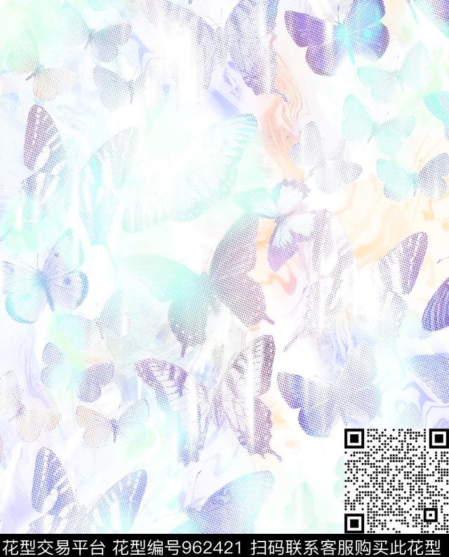 抽象蝴蝶波点数码印花华亿平台下载（图片编号: 962421） - 瓦栏（Walan）