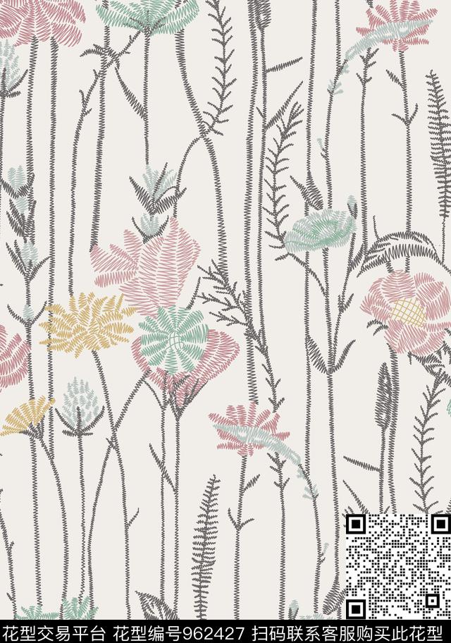 花卉简约手绘花卉传统印花华亿平台下载（图片编号: 962427） - 瓦栏（Walan）
