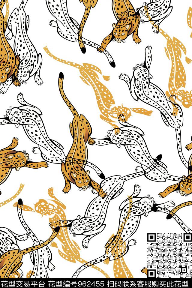 趣味豹纹动物传统印花华亿平台下载（图片编号: 962455） - 瓦栏（Walan）