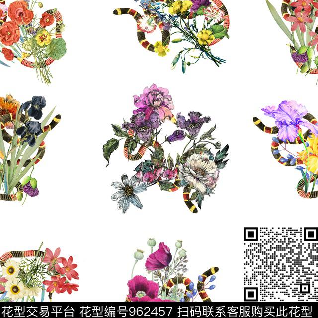 小碎花鸢尾花水彩花卉数码印花华亿平台下载（图片编号: 962457） - 瓦栏（Walan）