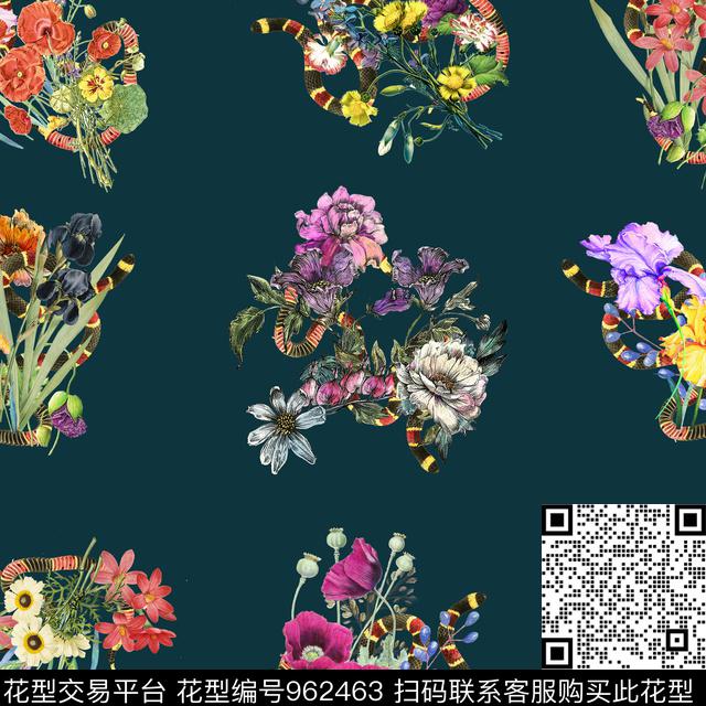 小碎花鸢尾花水彩花卉数码印花华亿平台下载（图片编号: 962463） - 瓦栏（Walan）