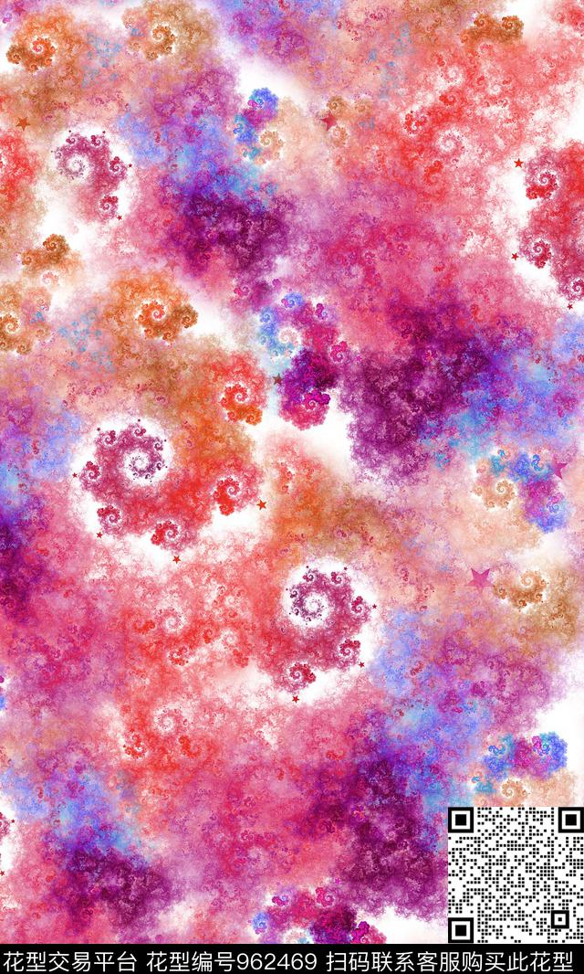 彩底花卉大牌风抽象数码印花华亿平台下载（图片编号: 962469） - 瓦栏（Walan）