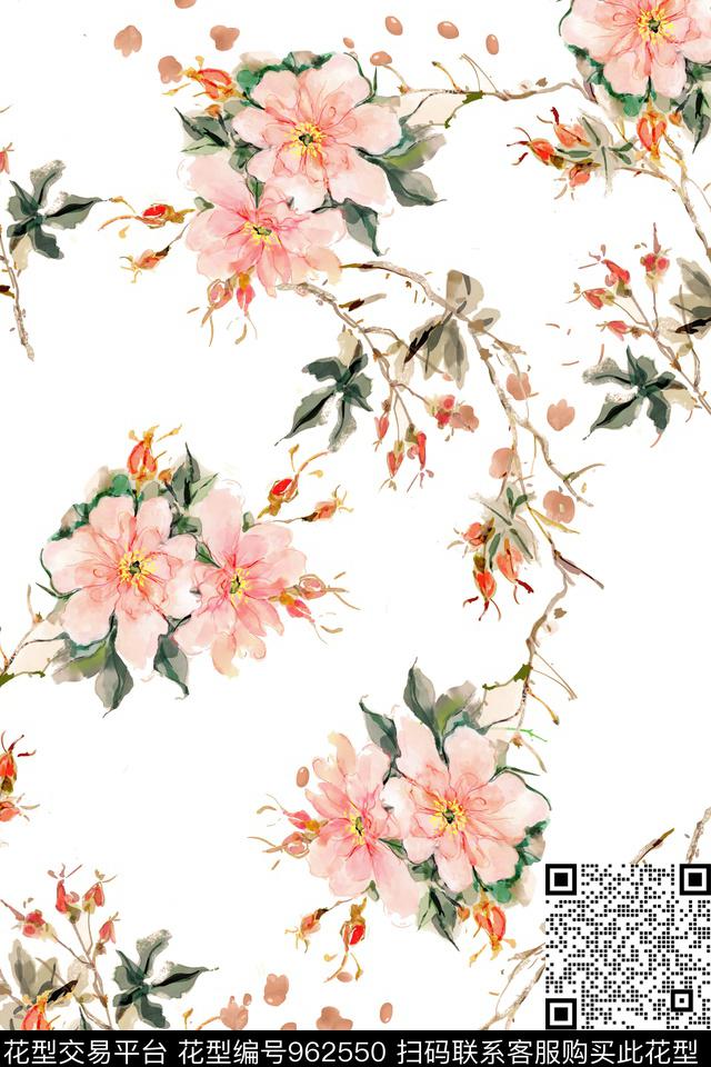 素雅数码华亿平台手绘花卉数码印花华亿平台下载（图片编号: 962550） - 瓦栏（Walan）