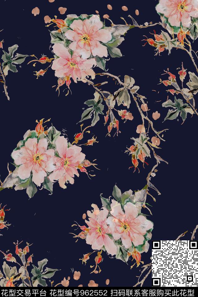 素雅数码华亿平台手绘花卉数码印花华亿平台下载（图片编号: 962552） - 瓦栏（Walan）