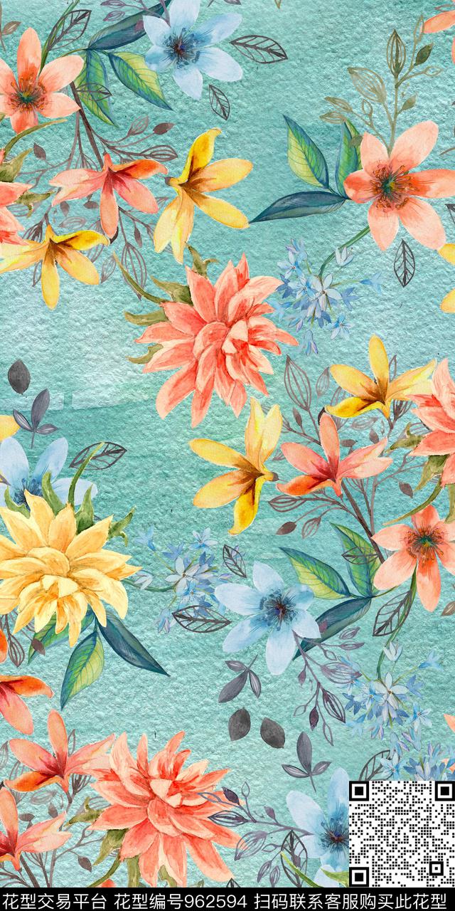 小碎花手绘花卉清爽底花卉数码印花华亿平台下载（图片编号: 962594） - 瓦栏（Walan）