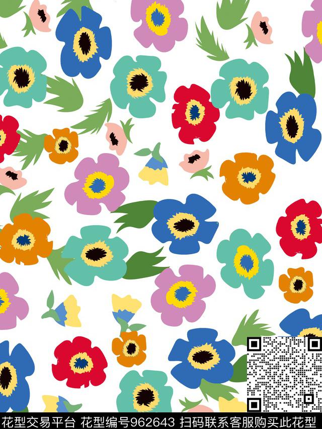 小碎花大花花卉传统印花华亿平台下载（图片编号: 962643） - 瓦栏（Walan）