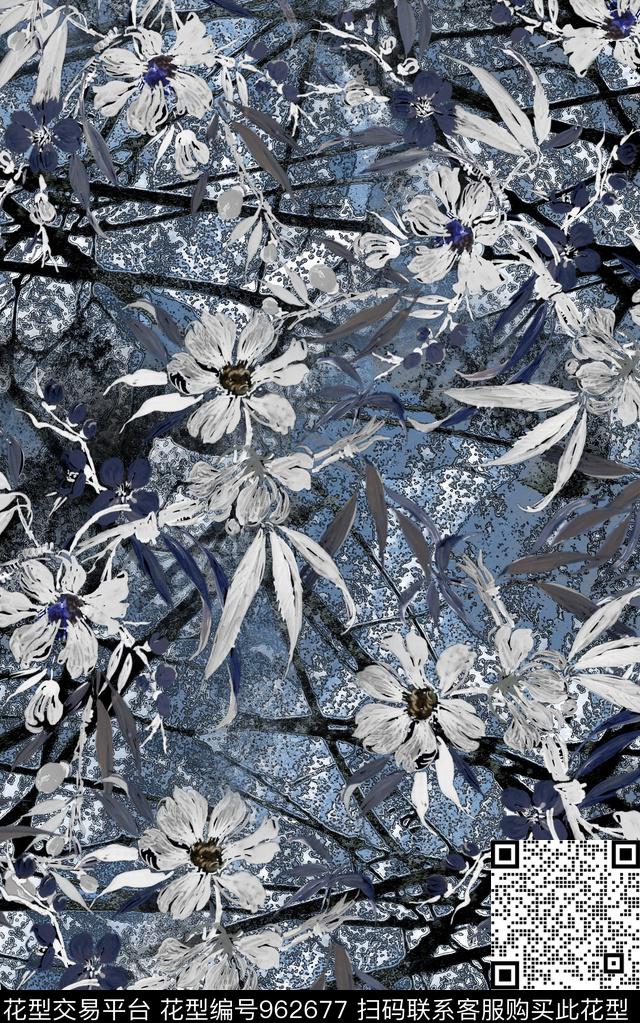 数码华亿平台抽象花卉数码印花华亿平台下载（图片编号: 962677） - 瓦栏（Walan）