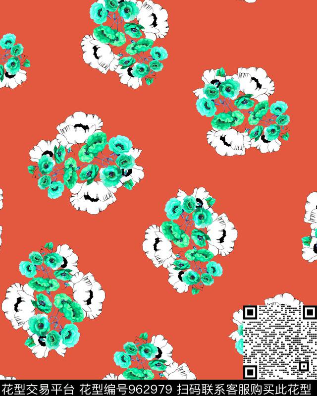 植物花卉清爽底花卉数码印花华亿平台下载（图片编号: 962979） - 瓦栏（Walan）
