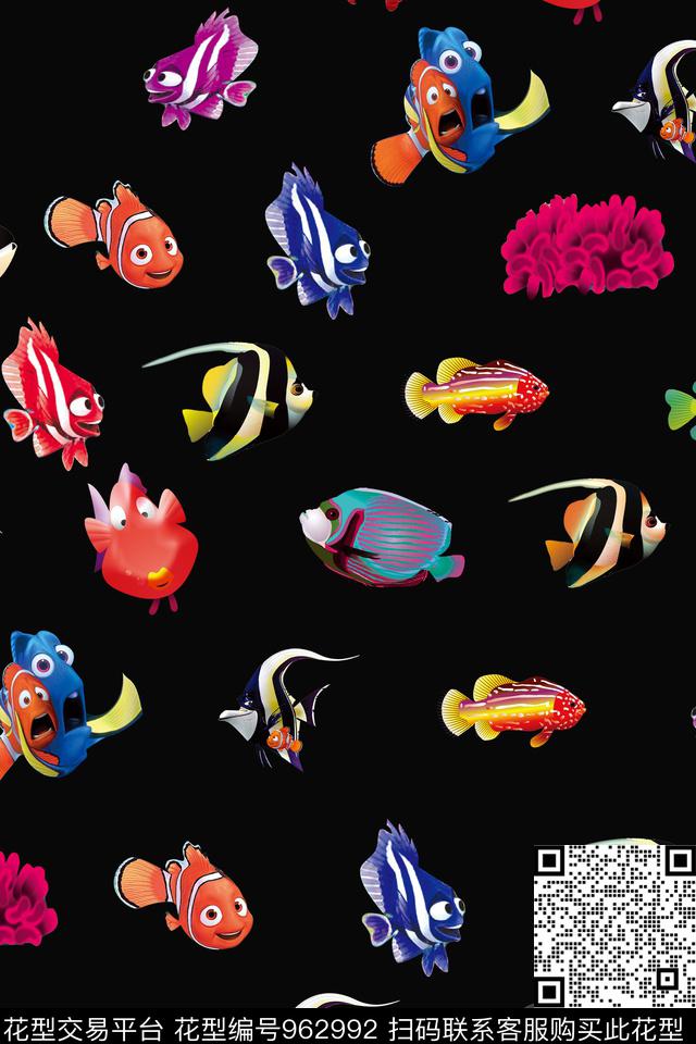 卡通海洋鱼数码印花华亿平台下载（图片编号: 962992） - 瓦栏（Walan）