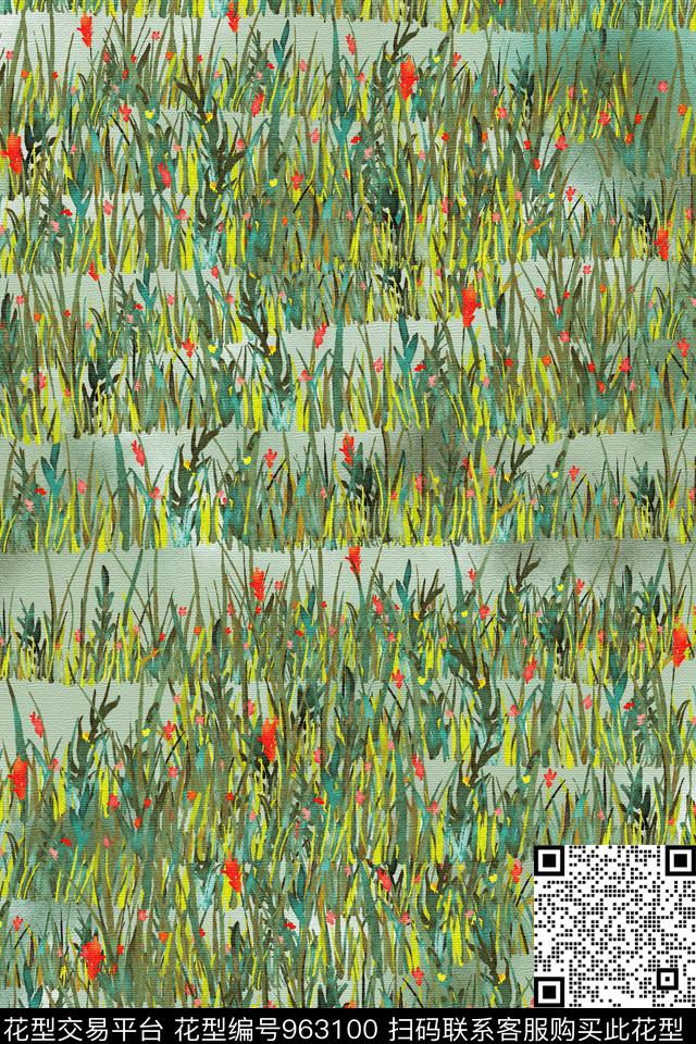 趣味植物抽象数码印花华亿平台下载（图片编号: 963100） - 瓦栏（Walan）