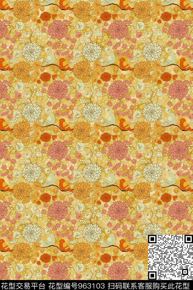 趣味抽象花卉数码印花华亿平台下载（图片编号: 963103） - 瓦栏（Walan）