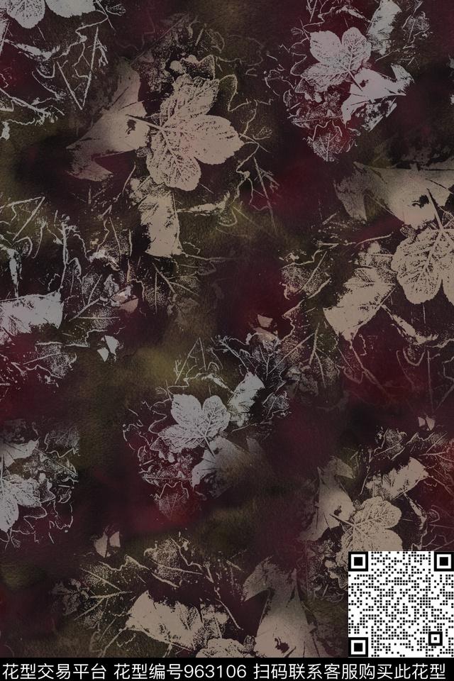 趣味枫叶抽象数码印花华亿平台下载（图片编号: 963106） - 瓦栏（Walan）