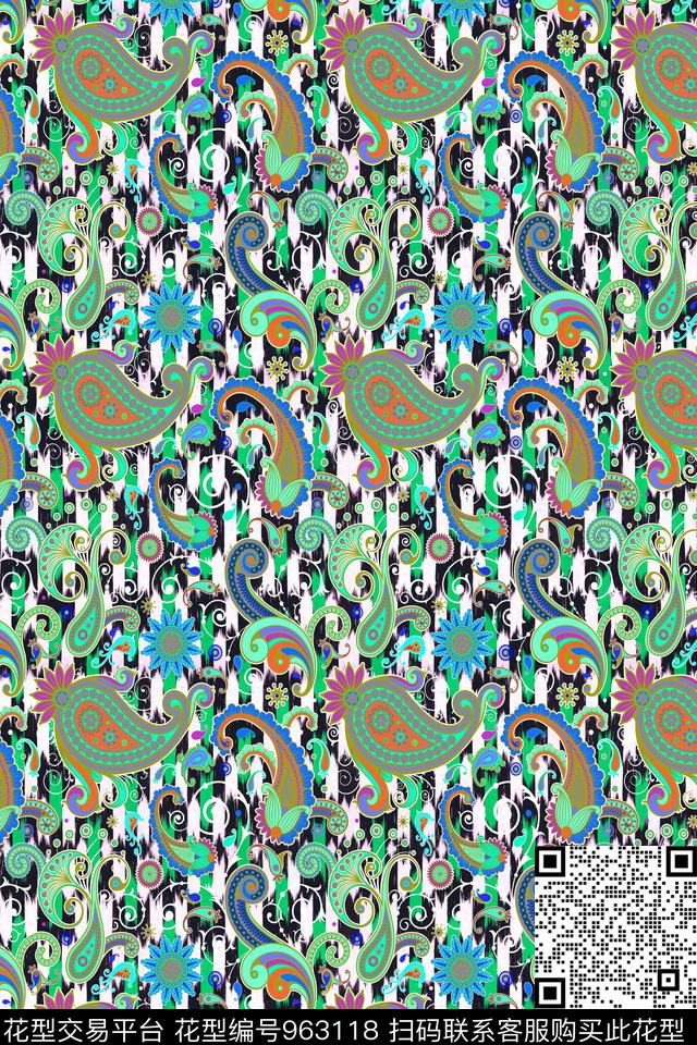 趣味抽象佩斯利数码印花华亿平台下载（图片编号: 963118） - 瓦栏（Walan）