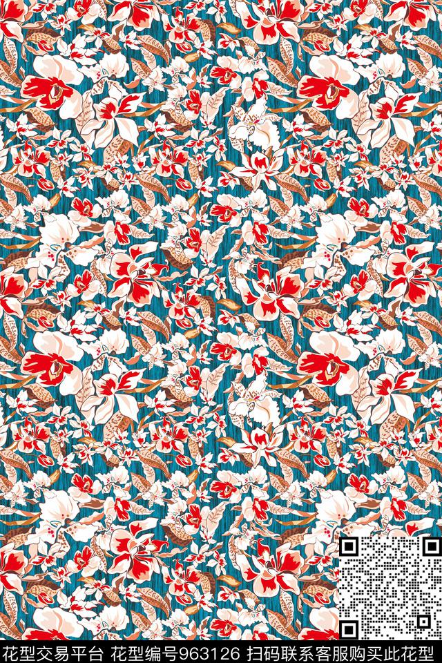 趣味抽象花卉数码印花华亿平台下载（图片编号: 963126） - 瓦栏（Walan）