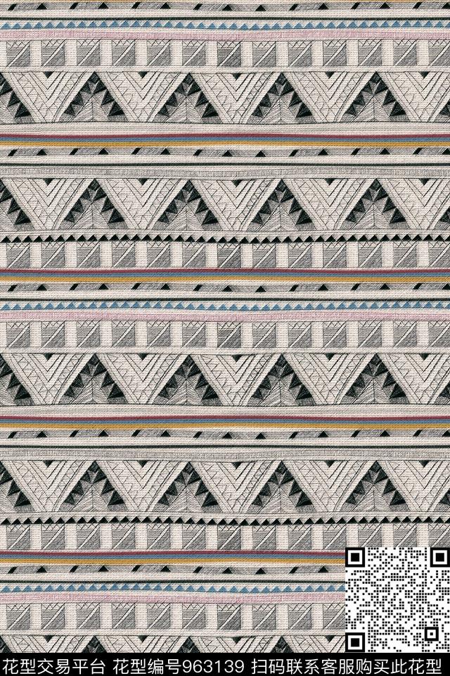 条纹民族风抽象数码印花华亿平台下载（图片编号: 963139） - 瓦栏（Walan）