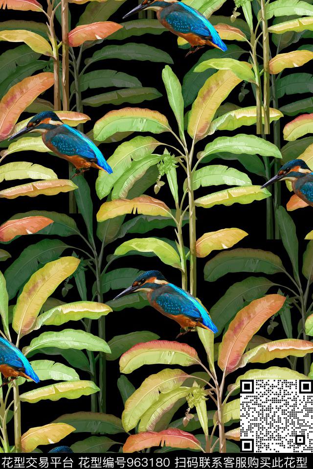 动物热带植被芭蕉树数码印花华亿平台下载（图片编号: 963180） - 瓦栏（Walan）