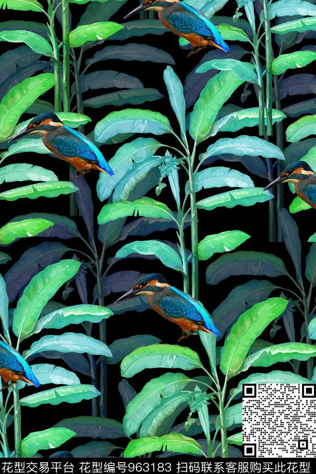 动物热带植被芭蕉树数码印花华亿平台下载（图片编号: 963183） - 瓦栏（Walan）