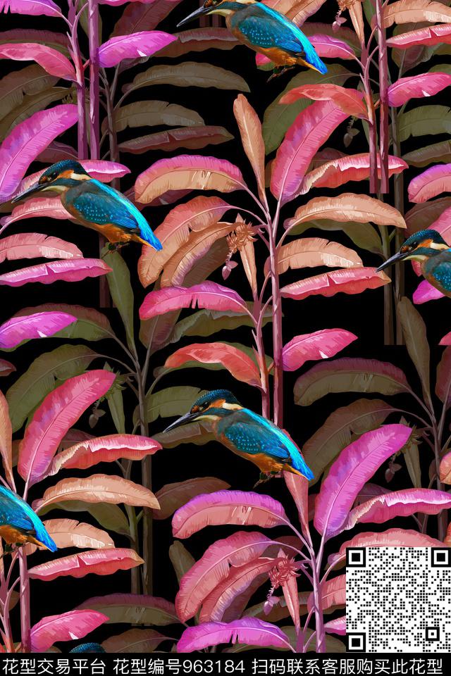 动物热带植被芭蕉树数码印花华亿平台下载（图片编号: 963184） - 瓦栏（Walan）