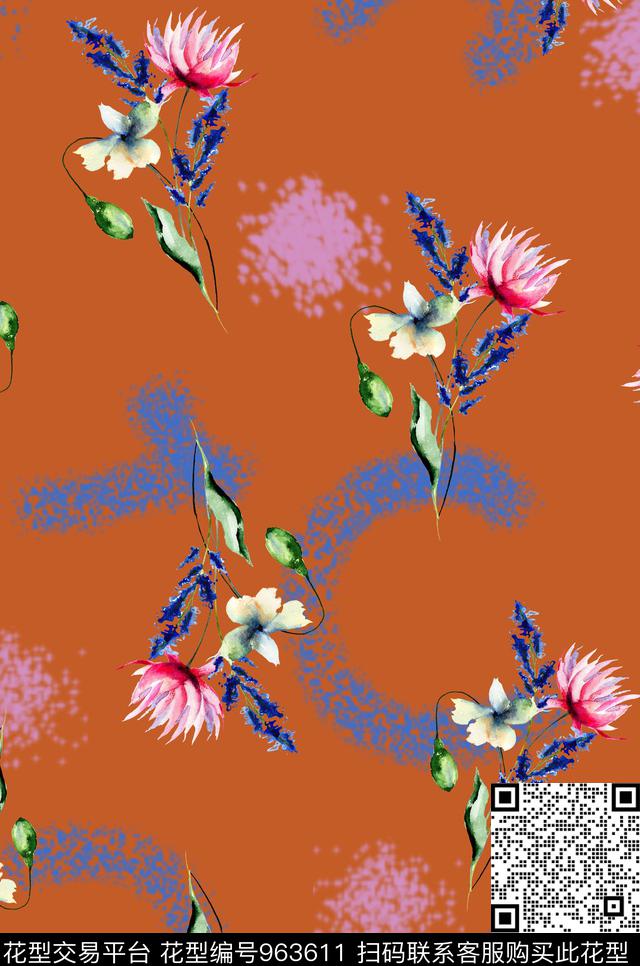 植物抽象花卉数码印花华亿平台下载（图片编号: 963611） - 瓦栏（Walan）