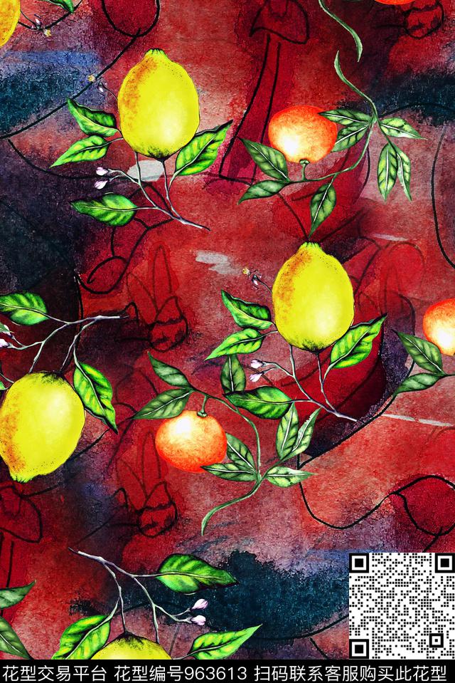 柠檬水果油画华亿平台数码印花华亿平台下载（图片编号: 963613） - 瓦栏（Walan）