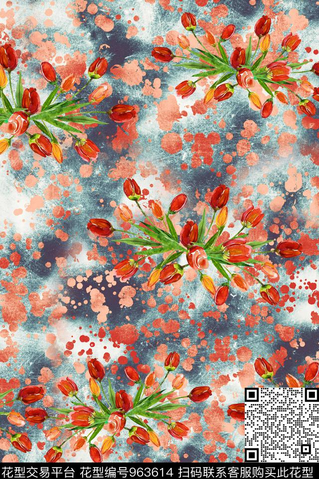 植物抽象花卉数码印花华亿平台下载（图片编号: 963614） - 瓦栏（Walan）