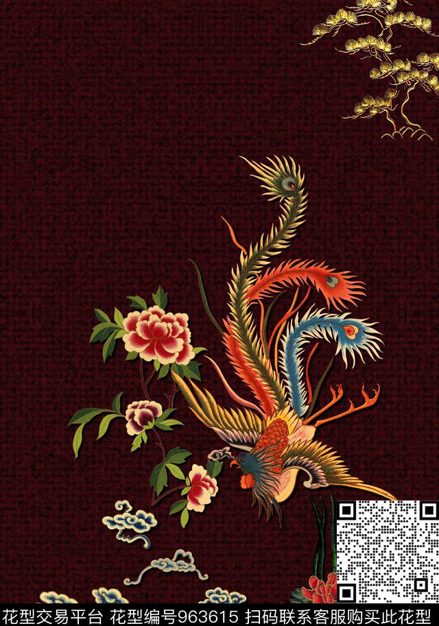 羽毛花卉凤凰数码印花华亿平台下载（图片编号: 963615） - 瓦栏（Walan）