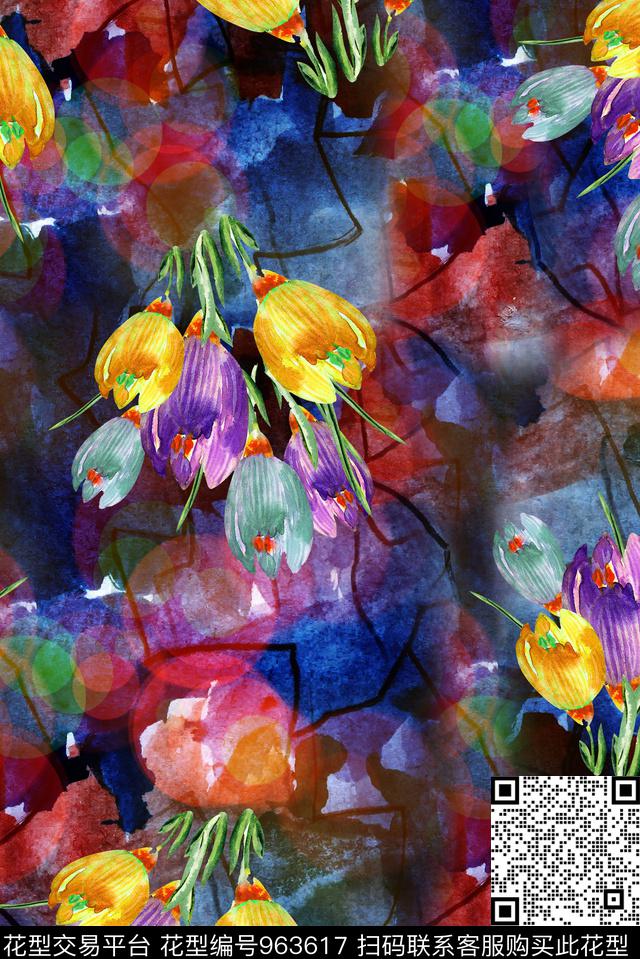 植物抽象花卉数码印花华亿平台下载（图片编号: 963617） - 瓦栏（Walan）