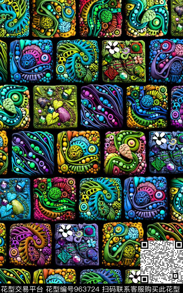 格子几何花纹数码印花华亿平台下载（图片编号: 963724） - 瓦栏（Walan）