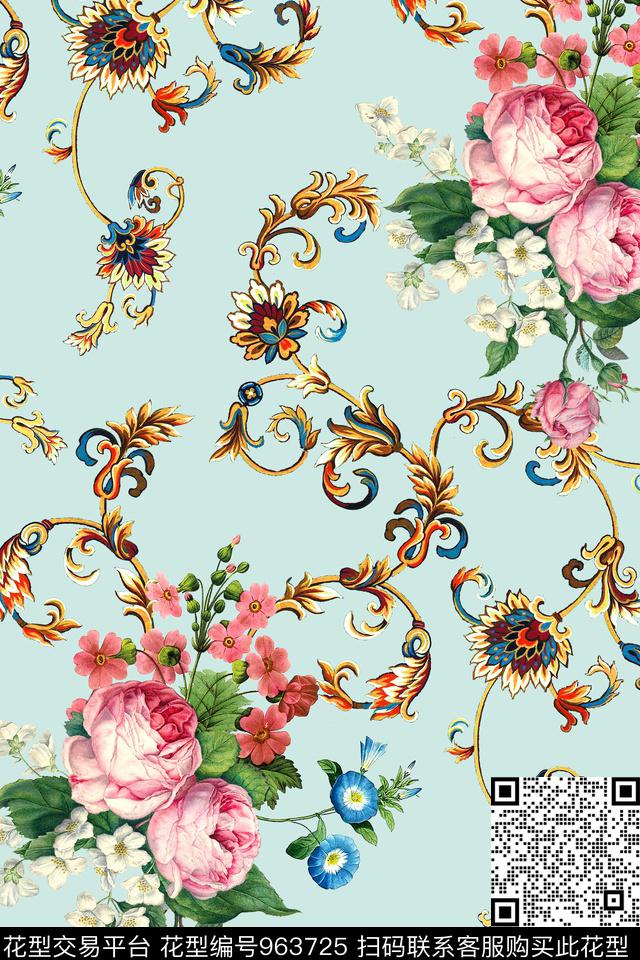 卷草花卉欧洲数码印花华亿平台下载（图片编号: 963725） - 瓦栏（Walan）