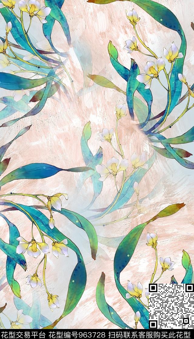 水彩花卉花卉清爽底花卉数码印花华亿平台下载（图片编号: 963728） - 瓦栏（Walan）