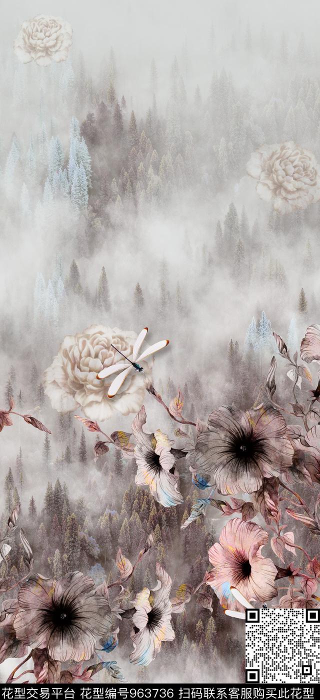 素雅花卉中国风数码印花华亿平台下载（图片编号: 963736） - 瓦栏（Walan）