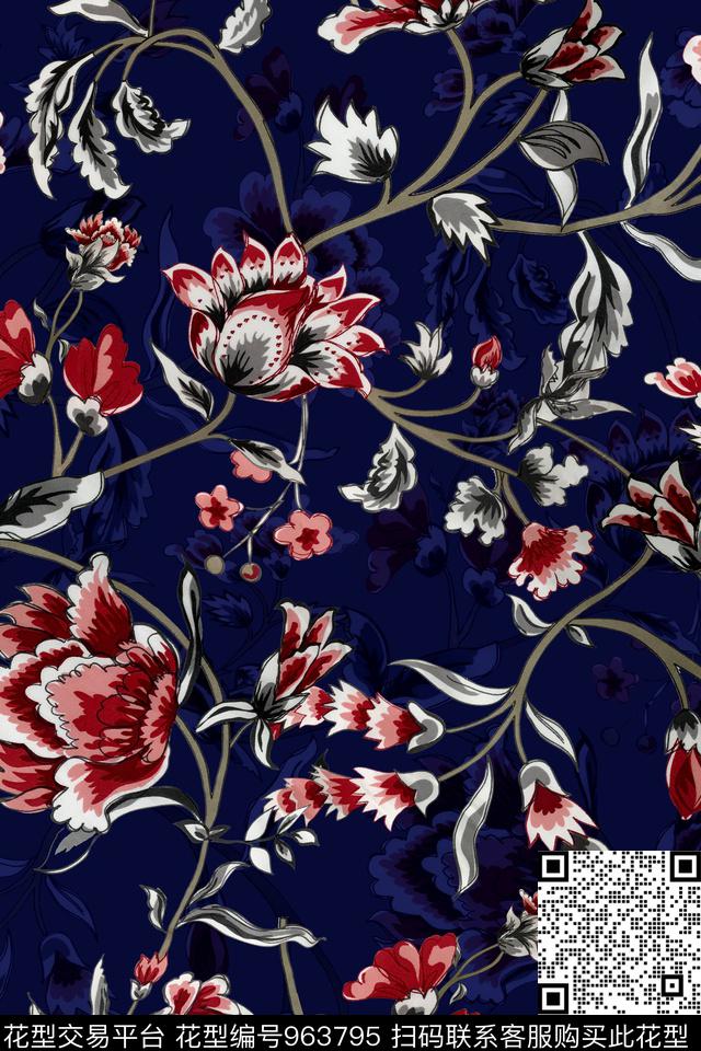 水彩花卉纹理年轻女性数码印花华亿平台下载（图片编号: 963795） - 瓦栏（Walan）