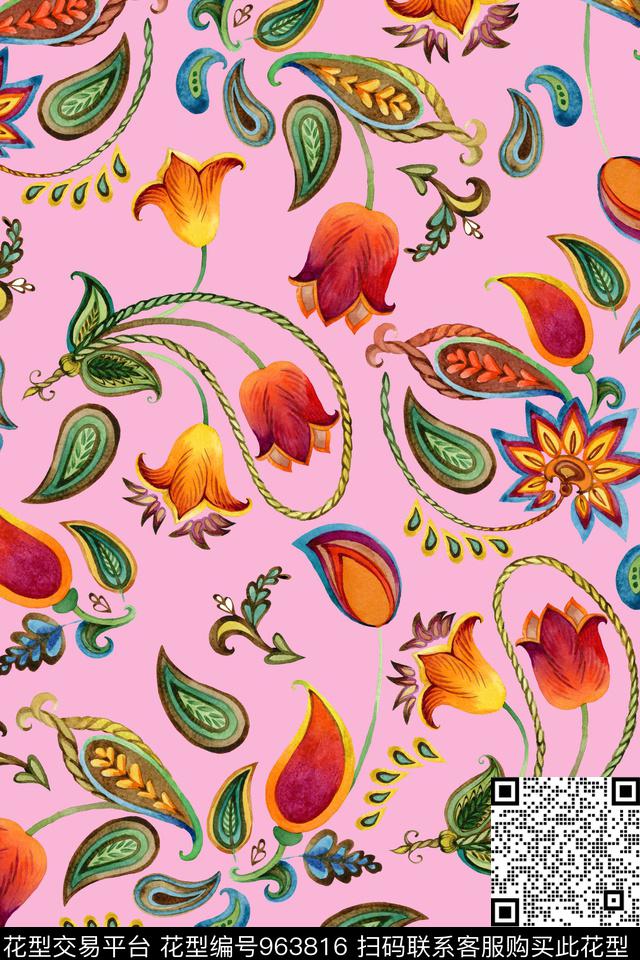 趣味民族风民族花卉数码印花华亿平台下载（图片编号: 963816） - 瓦栏（Walan）