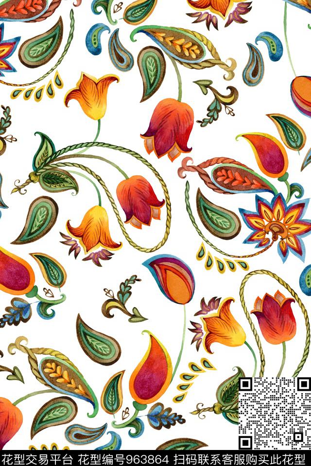 趣味民族风民族花卉数码印花华亿平台下载（图片编号: 963864） - 瓦栏（Walan）